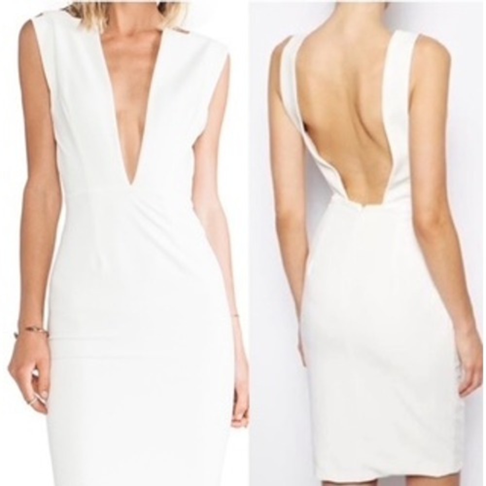 SOLACE LONDON Conquest Dress White Deep‎ V Open Back Cocktail Wedding Bridal